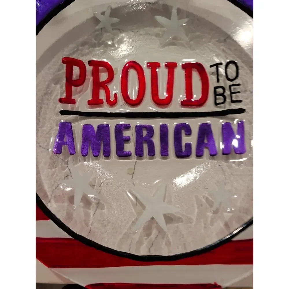 Proud To Be American Glass Bowl Patriotic American Flag Stars Candy Dish Tray